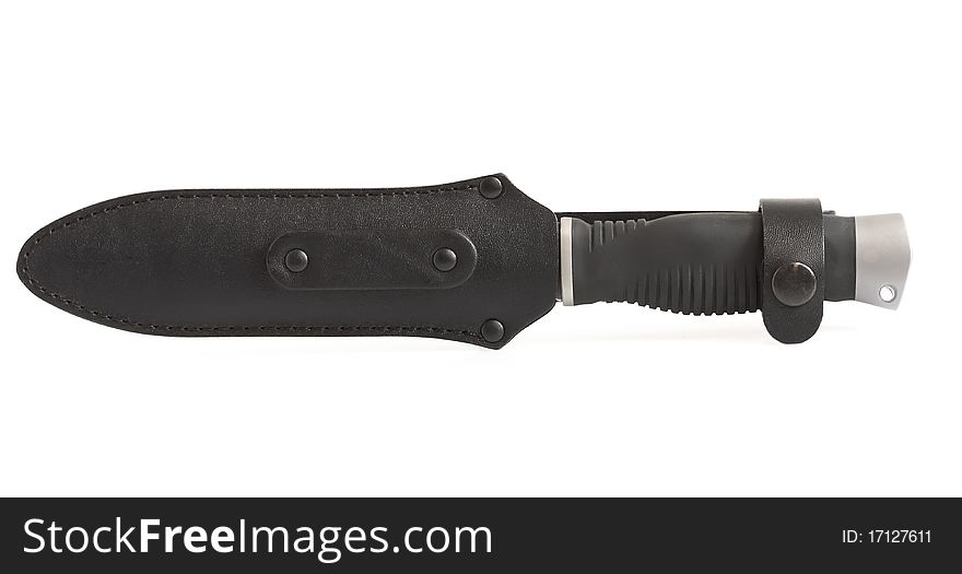 Carving knife in a sheath on a white background