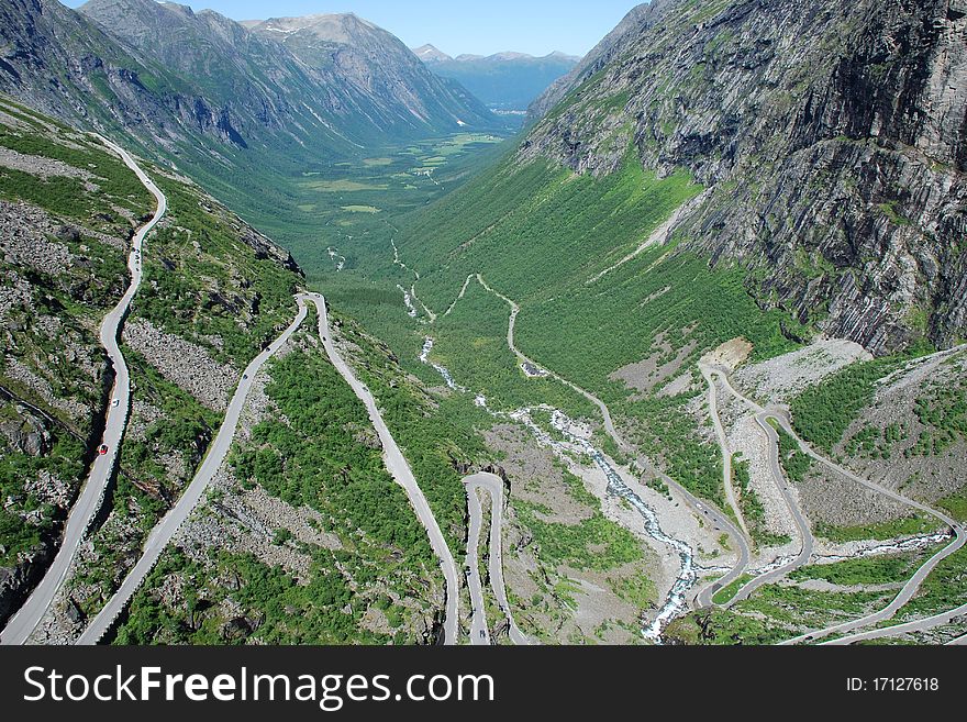 The famous Trollstigen road in Norway. The famous Trollstigen road in Norway