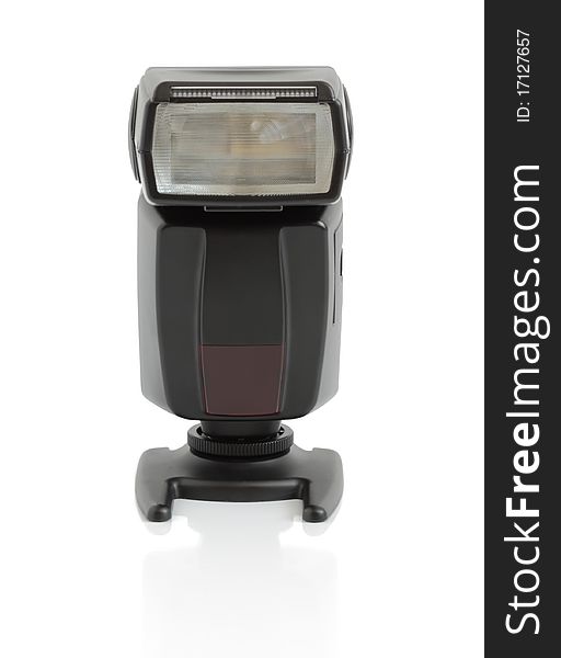 External camera flash on a white background. External camera flash on a white background