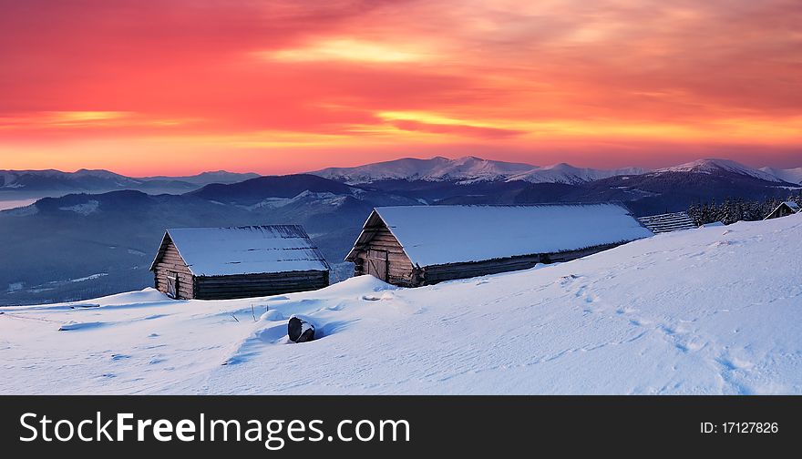 Winter landscape in mountains