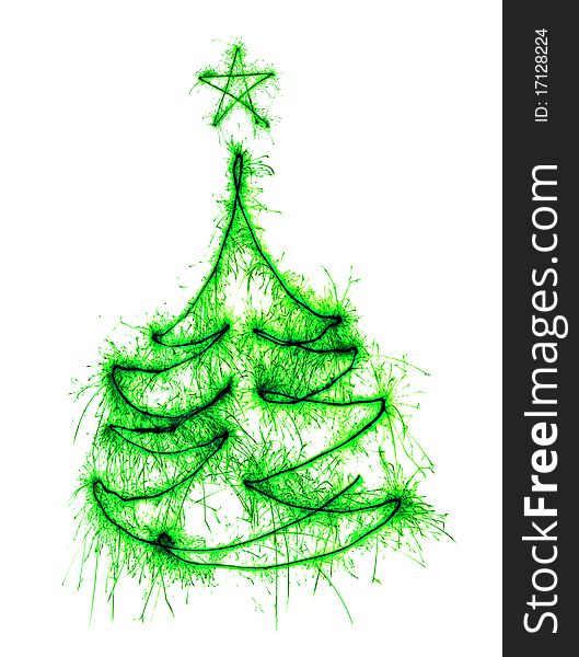 Christmas tree made by sparkler on a white background