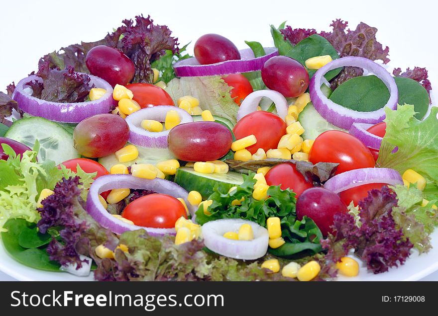 Fresh Salad with Grapes,Corn,onion,cucumber and Tomato