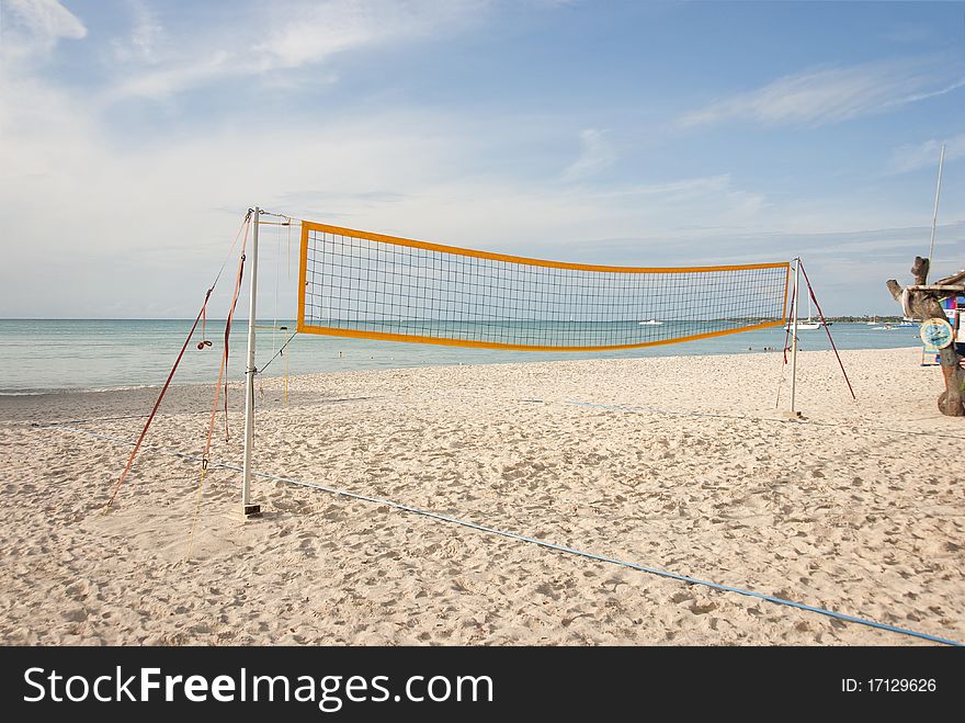 Empty Beach Volleyball Court on the Ocean