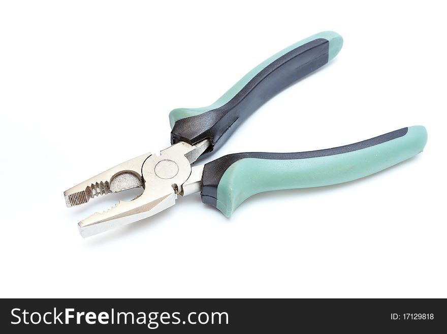 Isolated green pliers on white background