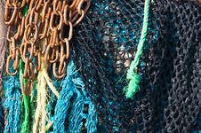 Fishing Nets And Rusty Chain Royalty Free Stock Photography Fishing Nets And Rusty Chain Royalty Free Stock Photography