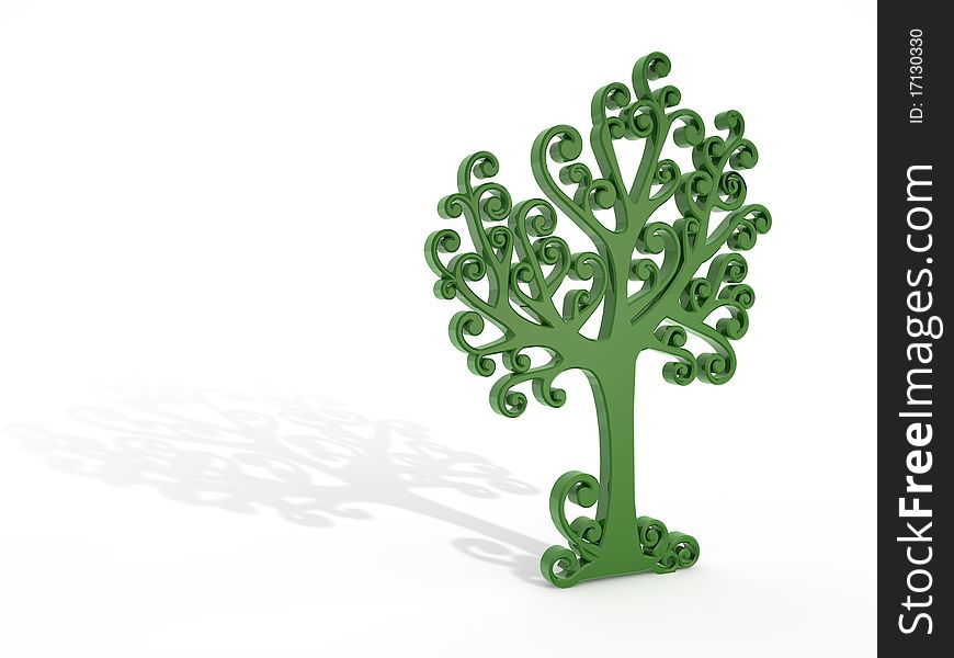 Green tree with shadow over white background