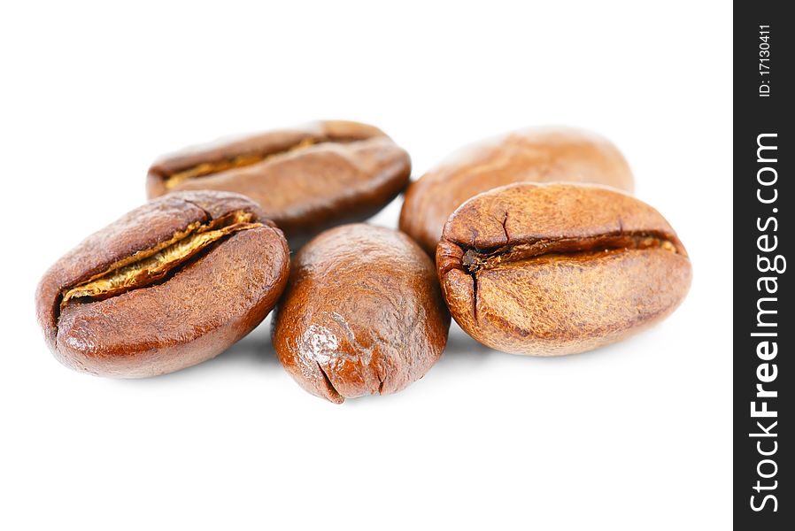 Black coffee beans on white background