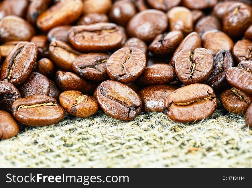 Black coffee beans on white background