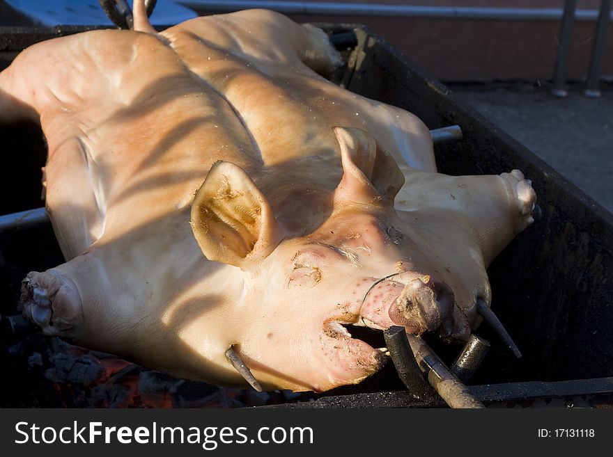 Grilled pig on the market of Thailand