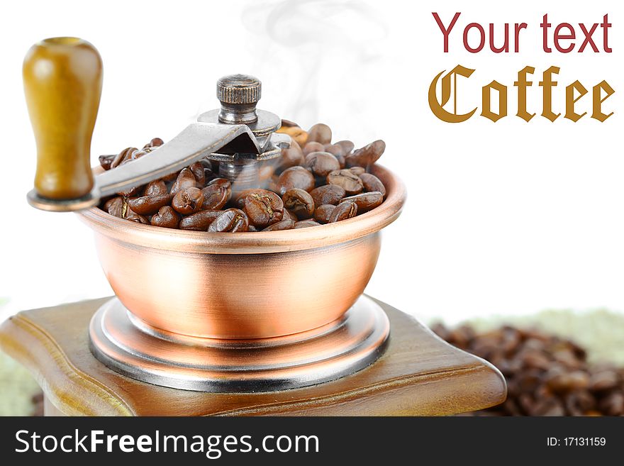 Black coffee beans on white background