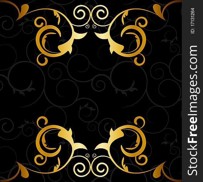 Vector picture of gold vintage frame on black background.