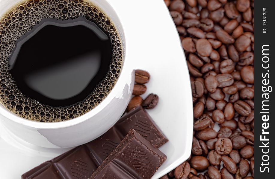 Black coffee beans on white background