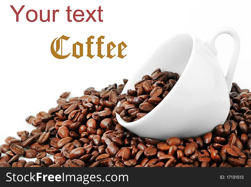 Black coffee beans on white background