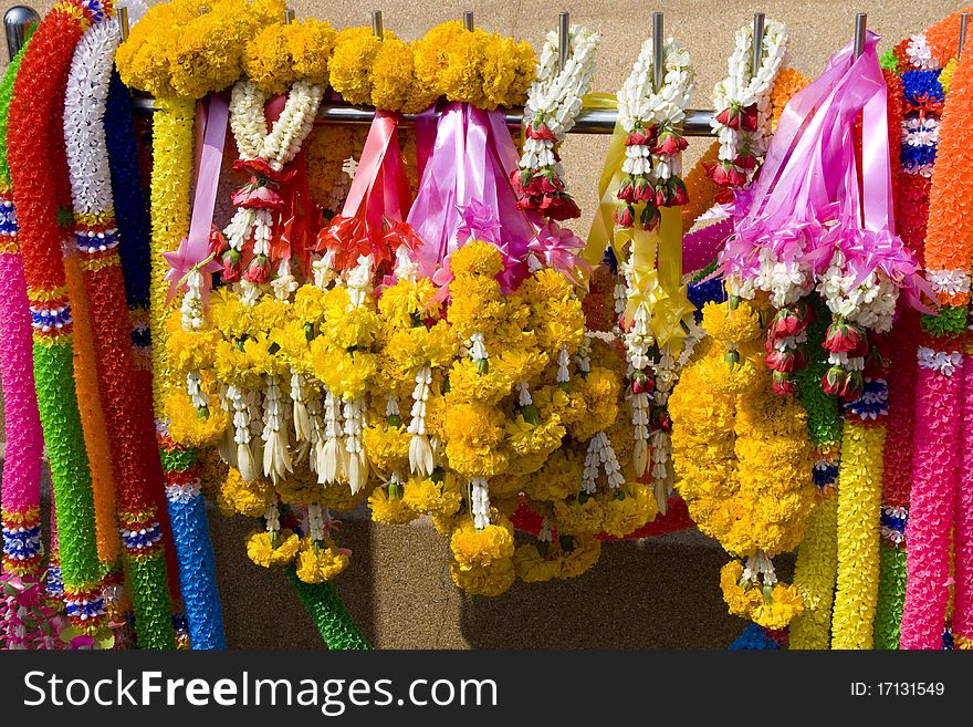 Flower garlands for buddhist religious ceremony