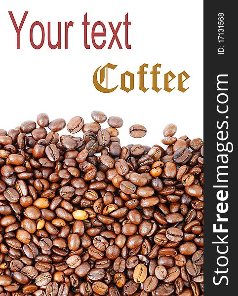 Black coffee beans on white background