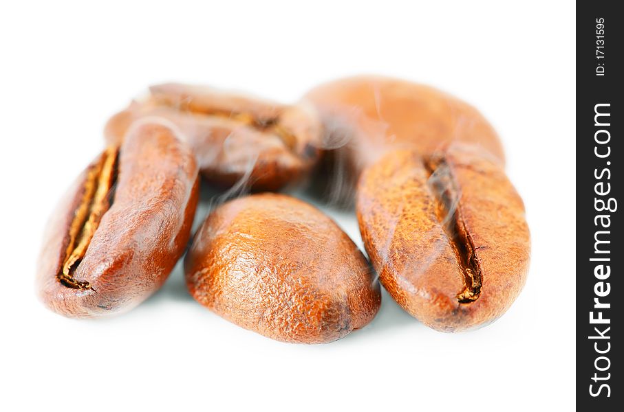 Black coffee beans on white background