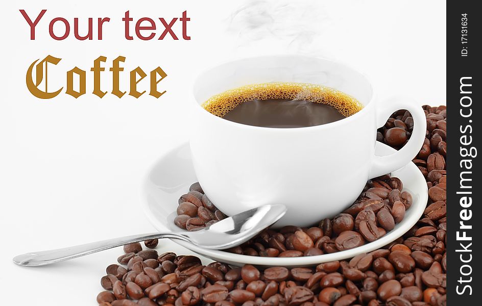 Black coffee beans on white background