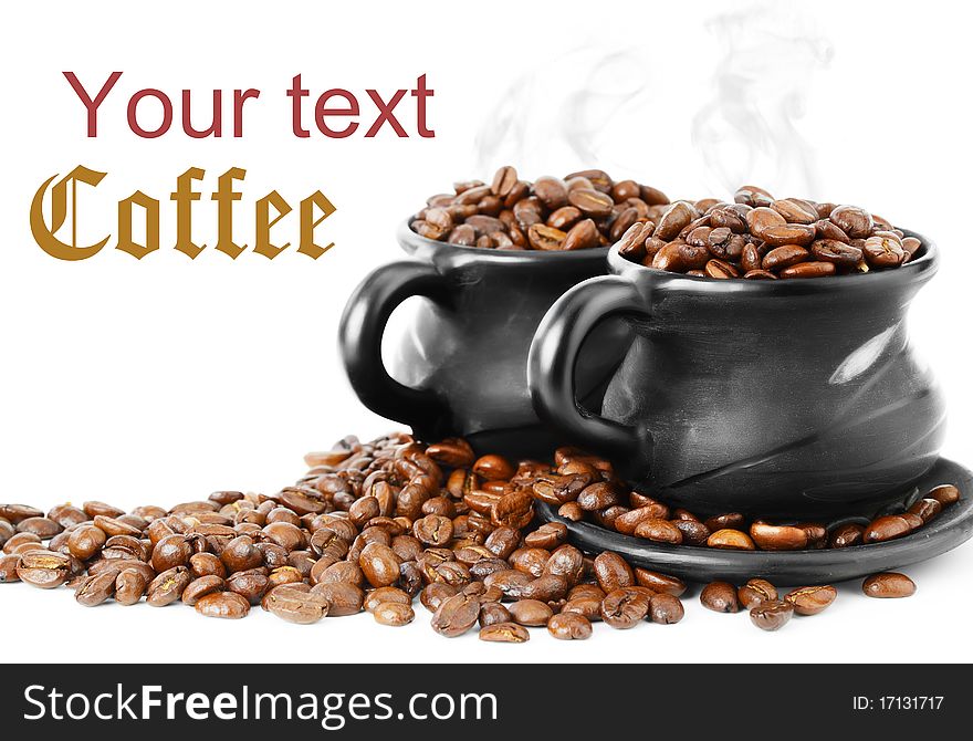 Black coffee beans on white background