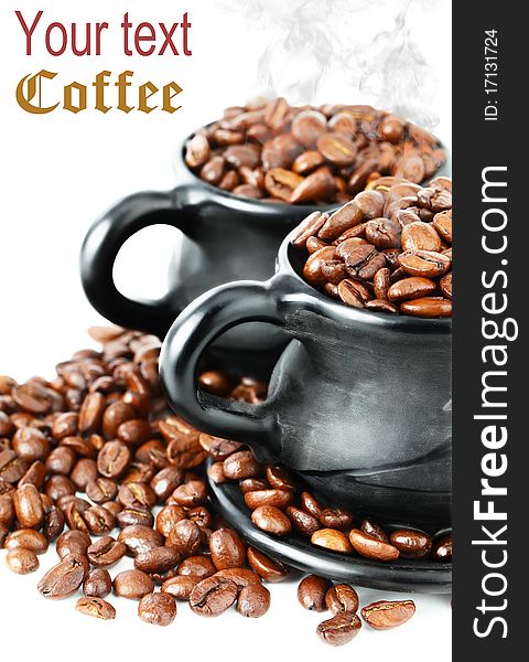 Black coffee beans on white background