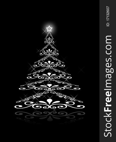 Abstract white christmas tree on black background.