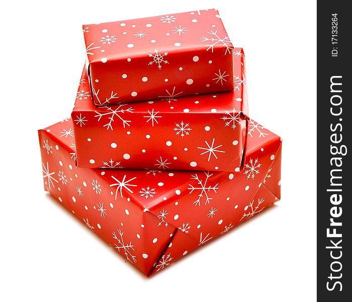 Christmas gift boxes isolated on the white background