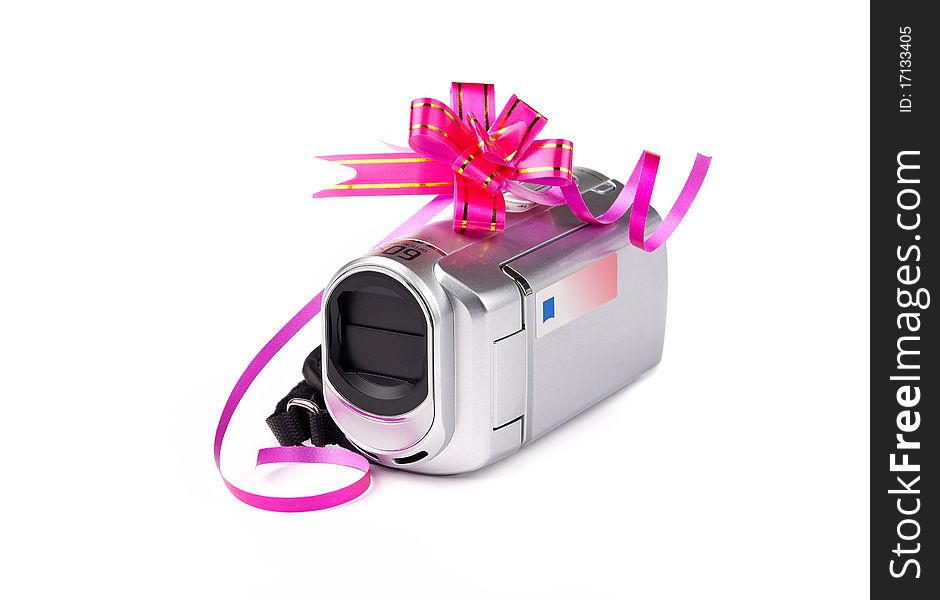 Video camera into the gift against the white background. Video camera into the gift against the white background.
