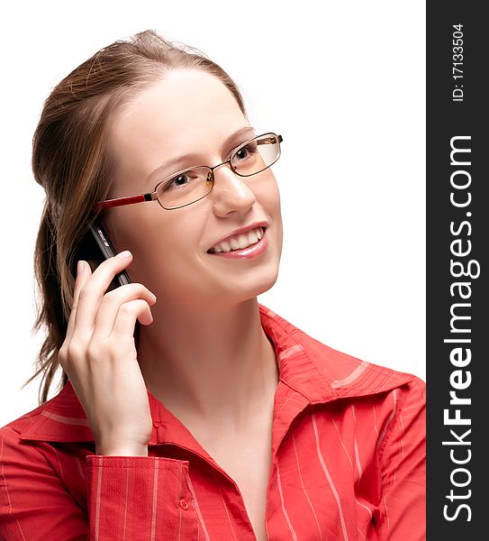 Happy businesswoman on phone