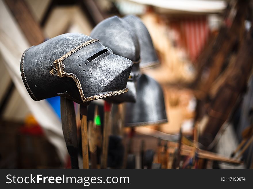 Old helmet on a bazaar