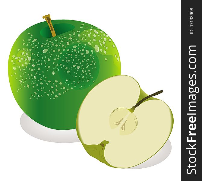 This image represents a green apple and a half of a green apple!