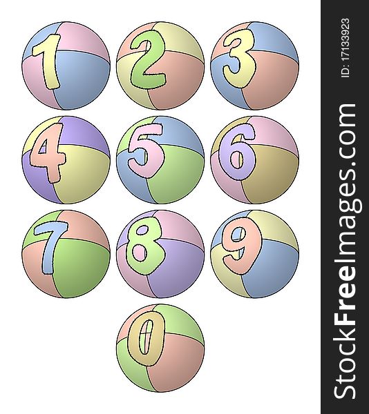 Numbers from zero to nine on toy balloons icons. Numbers from zero to nine on toy balloons icons.