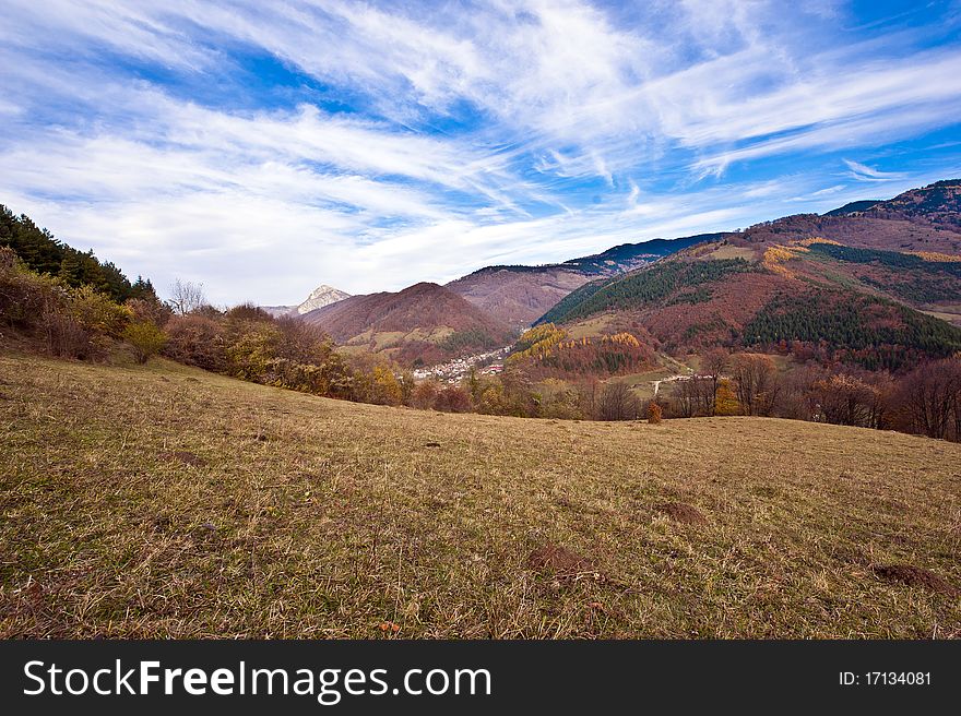 Mountain landscape under a blue sky in the Carpathian