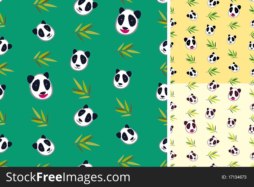 Group Of Green, Yellow And Tan Backgrounds Of Panda Bear And Bamboo Patterns Note: pattern is repeatable. Group Of Green, Yellow And Tan Backgrounds Of Panda Bear And Bamboo Patterns Note: pattern is repeatable