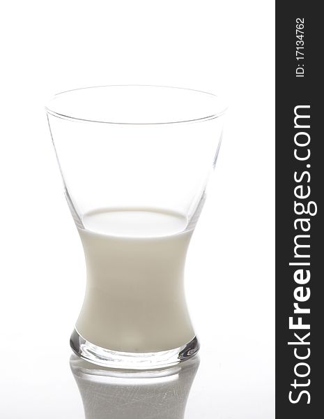 Glass of milk on white