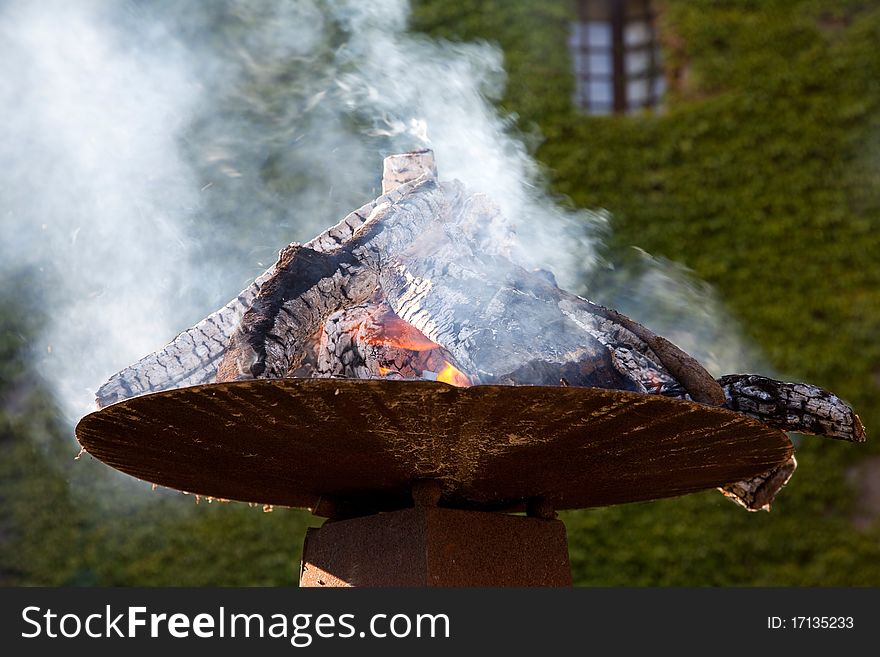 Ornamental brazier in a garden