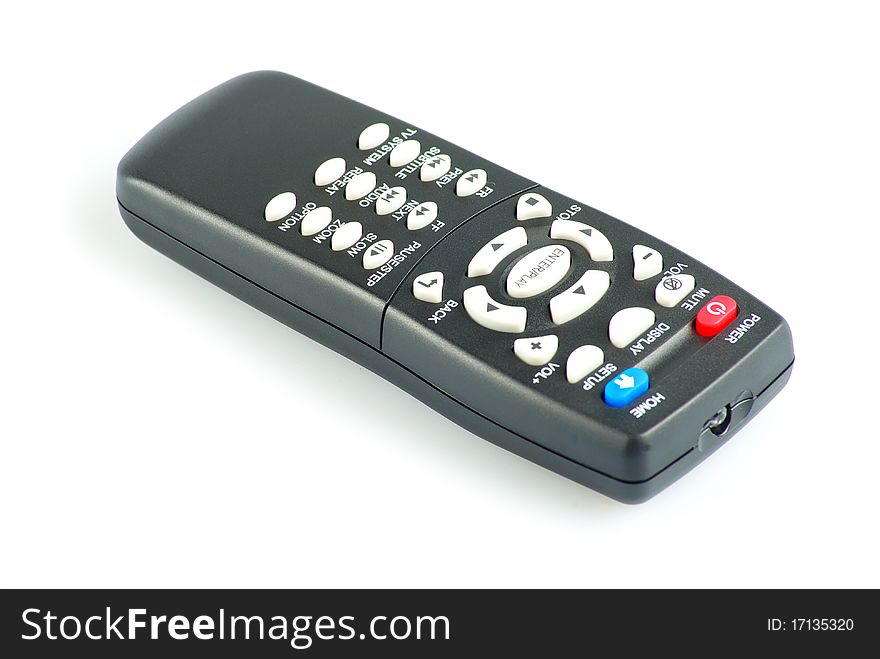 Black tv remote control isolated on white