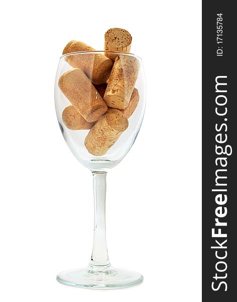 Isolared wineglass with corks. Element of design.