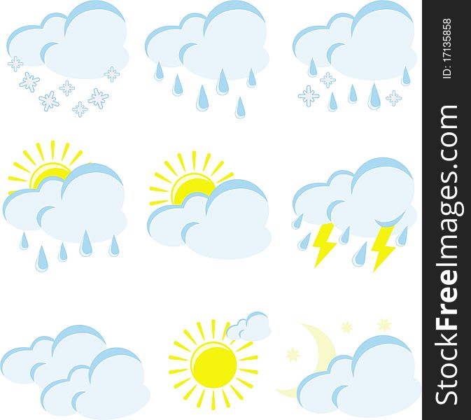 Set of weather icons on a white background