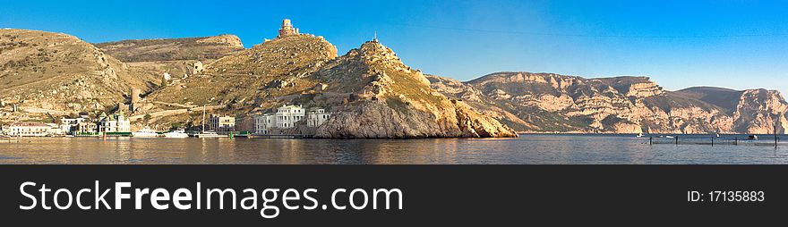 Panorama Balaklava bay with views of the mountains and the sea