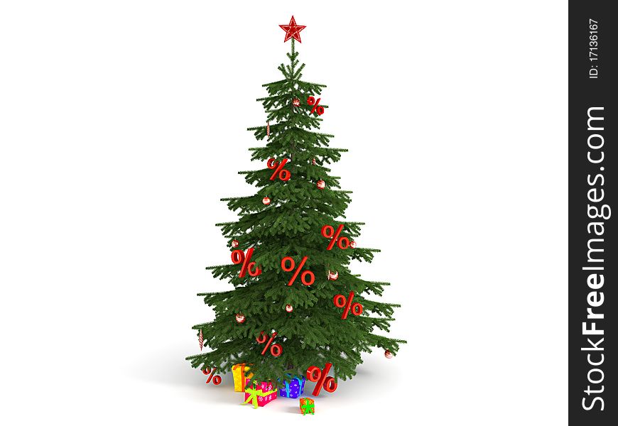 Three-dimensional image of a Christmas tree, with percents. Three-dimensional image of a Christmas tree, with percents