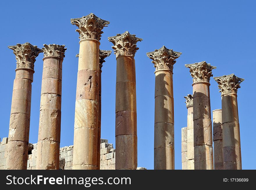 Artemis Temple Columns and Crowns in Jerash. Artemis Temple Columns and Crowns in Jerash