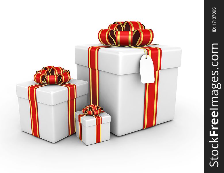 Gift boxes on the white background - 3d render. Gift boxes on the white background - 3d render