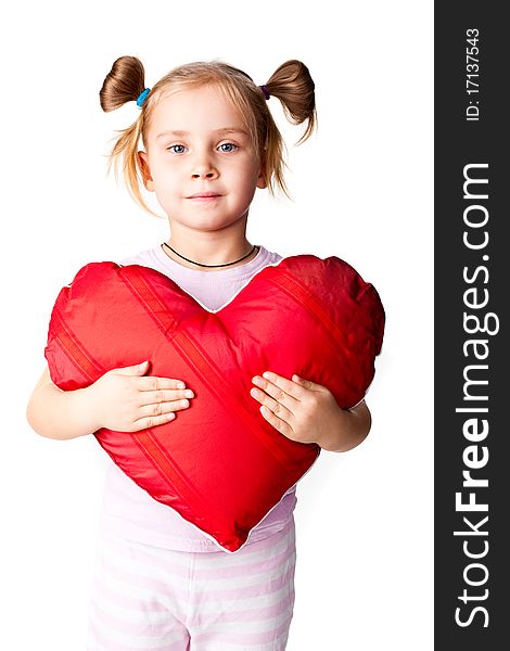 Beautiful Girl With Heart Shaped Pillow