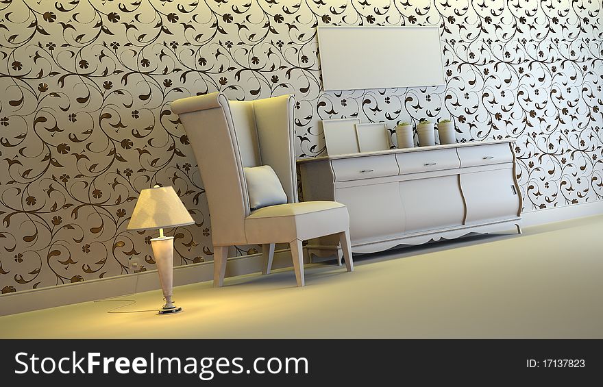 A gray 3d interior composition. A gray 3d interior composition