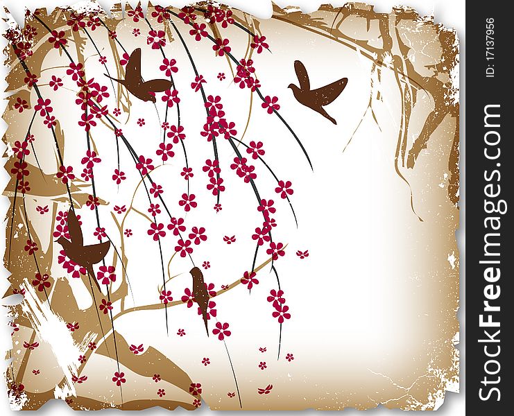 Romantic Cherry Tree With Birds