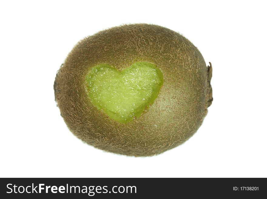 Kiwi Fruit with Heart Cut on white