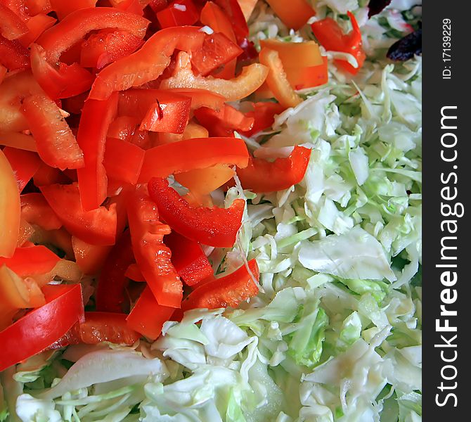 Salad from red pepper and cabbages