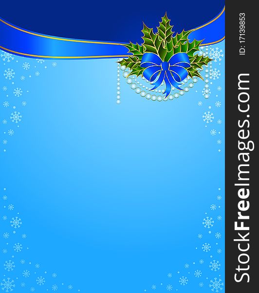 christmas bow on a blue background