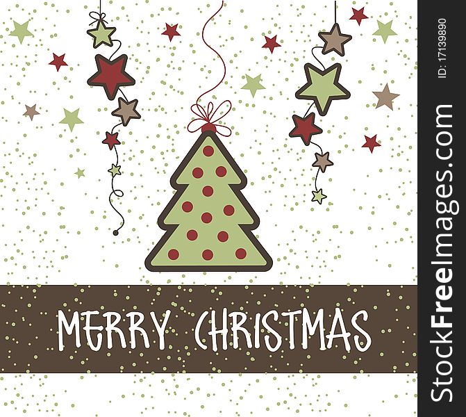 Christmas card with hanging elements,