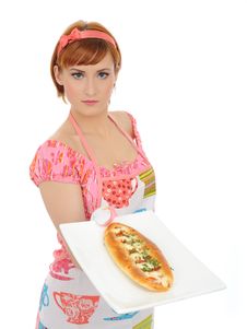 Beautiful Cooking Woman With Italian Sandwich Stock Photo Beautiful Cooking Woman With Italian Sandwich Stock Photo