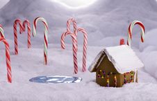 Christmas Candy Cane Forest Cottage Pond Stock Image Christmas Candy Cane Forest Cottage Pond Stock Image